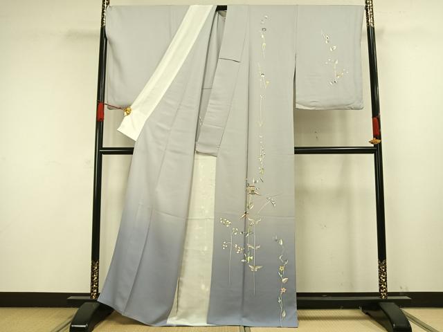 平和屋着物▽訪問着 単衣 草花文 暈し染め 金銀彩 正絹 逸品 AAAW1383fy