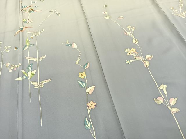 平和屋着物▽訪問着 単衣 草花文 暈し染め 金銀彩 正絹 逸品 AAAW1383fy