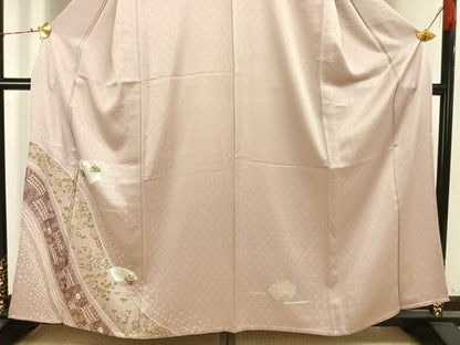平和屋着物▽訪問着　単衣　絞り　刺繍　地紙花文　金糸　金彩　正絹　逸品　AAAW1384fy