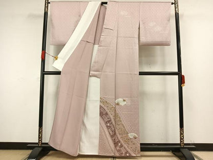 平和屋着物▽訪問着　単衣　絞り　刺繍　地紙花文　金糸　金彩　正絹　逸品　AAAW1384fy