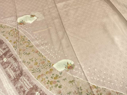 平和屋着物▽訪問着　単衣　絞り　刺繍　地紙花文　金糸　金彩　正絹　逸品　AAAW1384fy