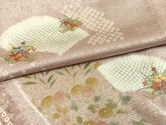 平和屋着物▽訪問着　単衣　絞り　刺繍　地紙花文　金糸　金彩　正絹　逸品　AAAW1384fy