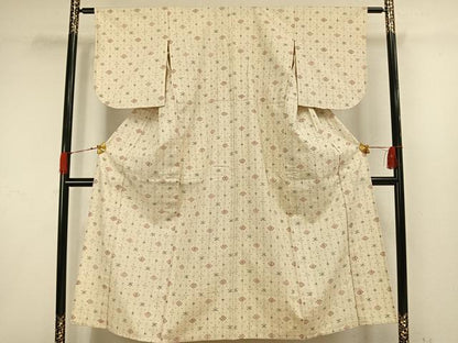 平和屋着物▽上質な紬 単衣 幾何学文様 正絹 逸品 AAAW1385fy