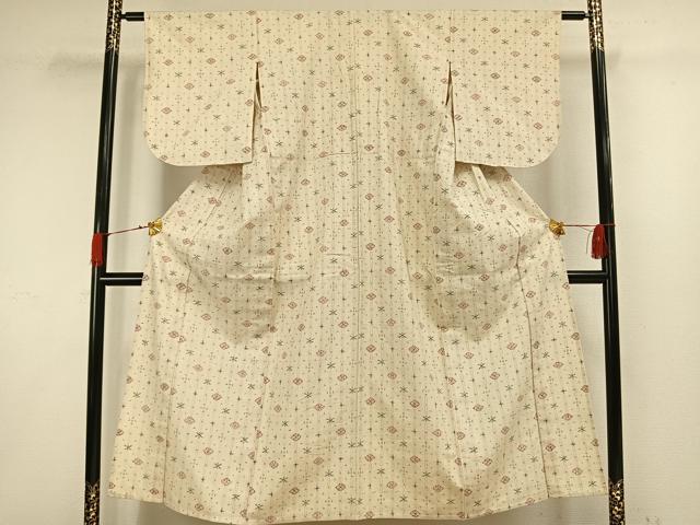 平和屋着物▽上質な紬 単衣 幾何学文様 正絹 逸品 AAAW1385fy