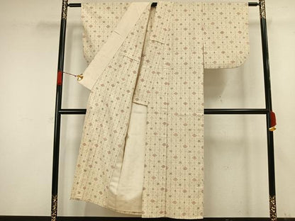 平和屋着物▽上質な紬 単衣 幾何学文様 正絹 逸品 AAAW1385fy
