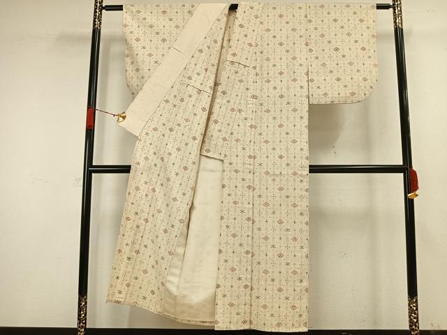 平和屋着物▽上質な紬 単衣 幾何学文様 正絹 逸品 AAAW1385fy