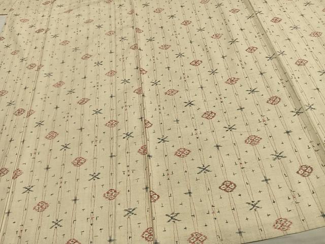 平和屋着物▽上質な紬 単衣 幾何学文様 正絹 逸品 AAAW1385fy