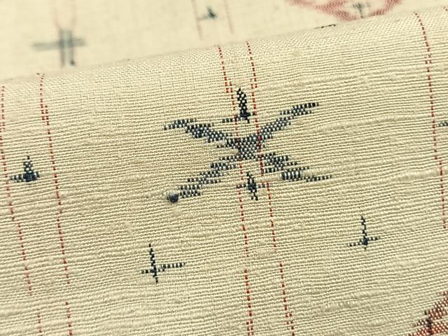 平和屋着物▽上質な紬 単衣 幾何学文様 正絹 逸品 AAAW1385fy