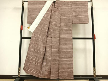 平和屋着物▽上質な紬 単衣 横縞 正絹 逸品 AAAW1386fy