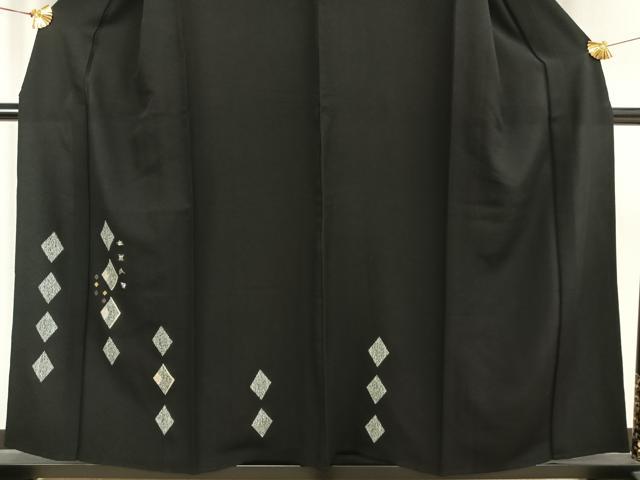 平和屋着物▽訪問着 単衣 刺繍 菱文 黒地 金糸 金彩 正絹 逸品 AAAW1388fy