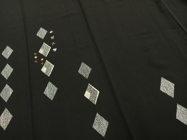 平和屋着物▽訪問着 単衣 刺繍 菱文 黒地 金糸 金彩 正絹 逸品 AAAW1388fy