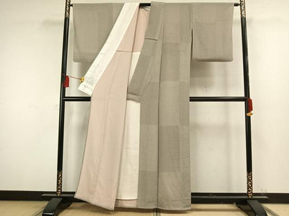 平和屋着物▽上質な小紋　単衣　浜ちりめん　伊と幸　市松水玉文　反端付き　正絹　逸品　AAAW1389fy