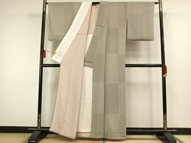 平和屋着物▽上質な小紋　単衣　浜ちりめん　伊と幸　市松水玉文　反端付き　正絹　逸品　AAAW1389fy
