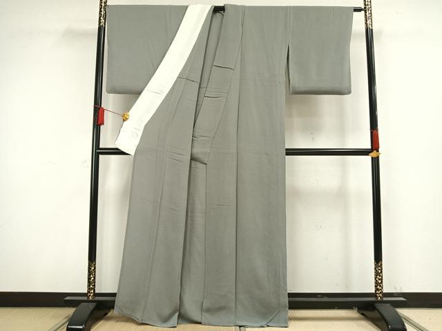 平和屋着物▽上質な色無地　単衣　灰青色　鬼しぼ縮緬　正絹　逸品　AAAW1392fy