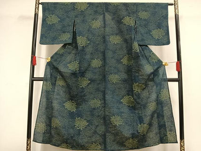 平和屋着物▽上質な小紋　単衣　草花文　逸品　AAAW1393fy