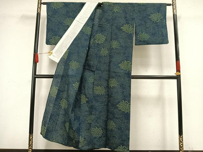 平和屋着物▽上質な小紋　単衣　草花文　逸品　AAAW1393fy