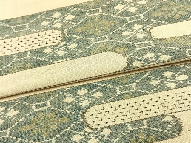 平和屋着物▽上質な紬　単衣　霞取り花文　正絹　逸品　AAAW1394fy