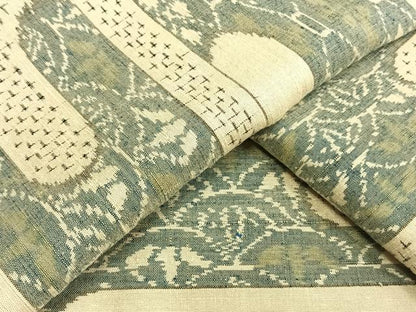 平和屋着物▽上質な紬　単衣　霞取り花文　正絹　逸品　AAAW1394fy