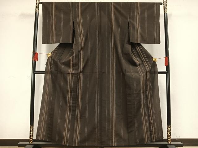 平和屋着物▽上質な紬 単衣 縞 さが美扱い 正絹 逸品 AAAW1396fy