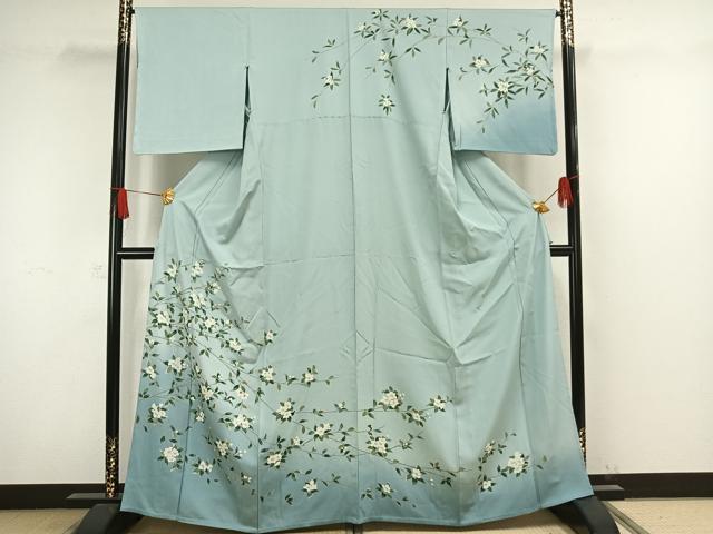 平和屋着物▽訪問着　単衣　友禅　枝花文　暈し染め　正絹　逸品　AAAW1397fy