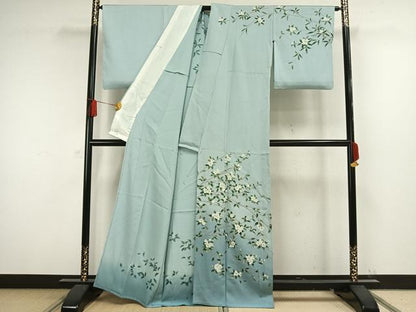平和屋着物▽訪問着　単衣　友禅　枝花文　暈し染め　正絹　逸品　AAAW1397fy