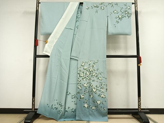 平和屋着物▽訪問着　単衣　友禅　枝花文　暈し染め　正絹　逸品　AAAW1397fy