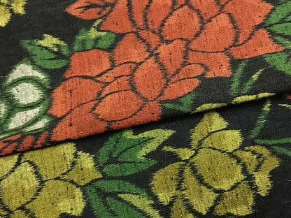 平和屋着物▽上質な紬 単衣 草花文 正絹 逸品 AAAW1401fy