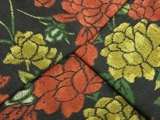 平和屋着物▽上質な紬 単衣 草花文 正絹 逸品 AAAW1401fy