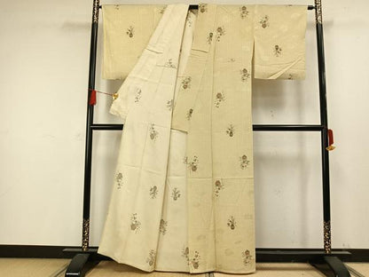 平和屋着物▽上質な小紋 単衣 草花陶器文 正絹 逸品 AAAW1402fy