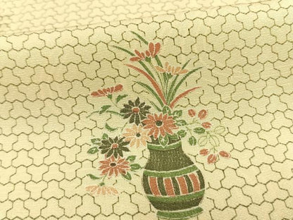 平和屋着物▽上質な小紋 単衣 草花陶器文 正絹 逸品 AAAW1402fy