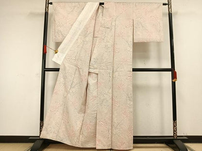 平和屋着物▽上質な紬 単衣 草花文 正絹 逸品 AAAW1404fy