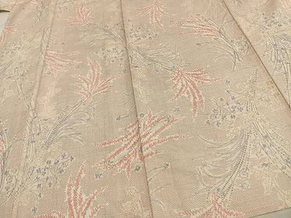 平和屋着物▽上質な紬 単衣 草花文 正絹 逸品 AAAW1404fy