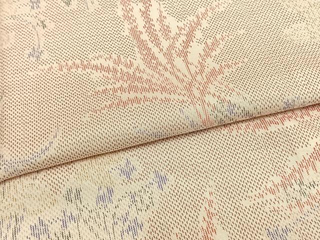 平和屋着物▽上質な紬 単衣 草花文 正絹 逸品 AAAW1404fy