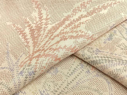平和屋着物▽上質な紬 単衣 草花文 正絹 逸品 AAAW1404fy
