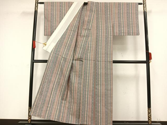 平和屋着物▽上質な紬 単衣 縞 正絹 逸品 AAAW1407fy