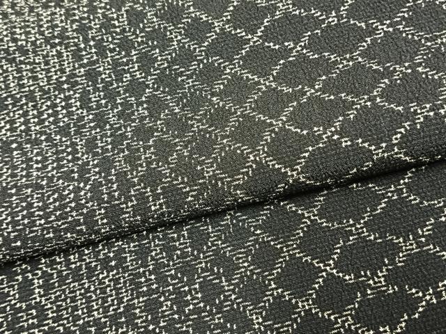 平和屋着物▽本塩沢 単衣 網目文 黒地 正絹 逸品 AAAW1410fy