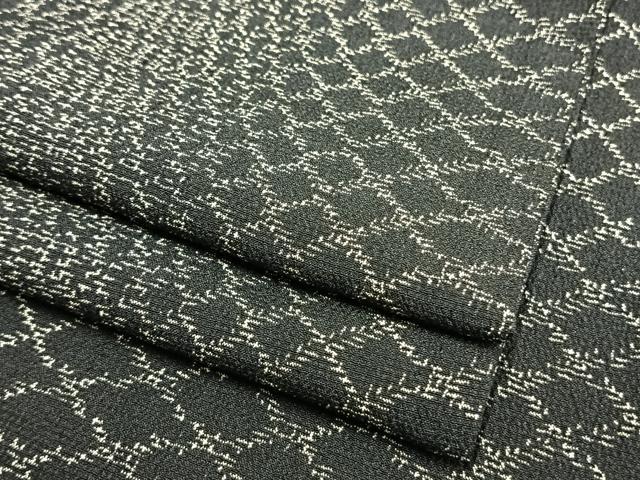 平和屋着物▽本塩沢 単衣 網目文 黒地 正絹 逸品 AAAW1410fy
