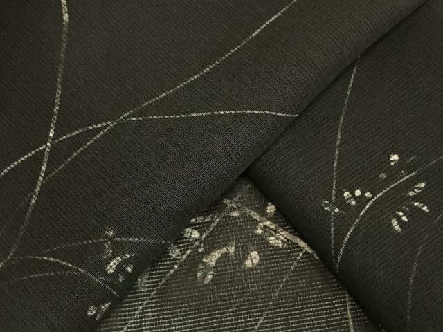 平和屋着物▽羽織 絽 スリーシーズン 春夏秋 塵除け 草葉文 黒地 正絹 逸品 AAAW1411fy