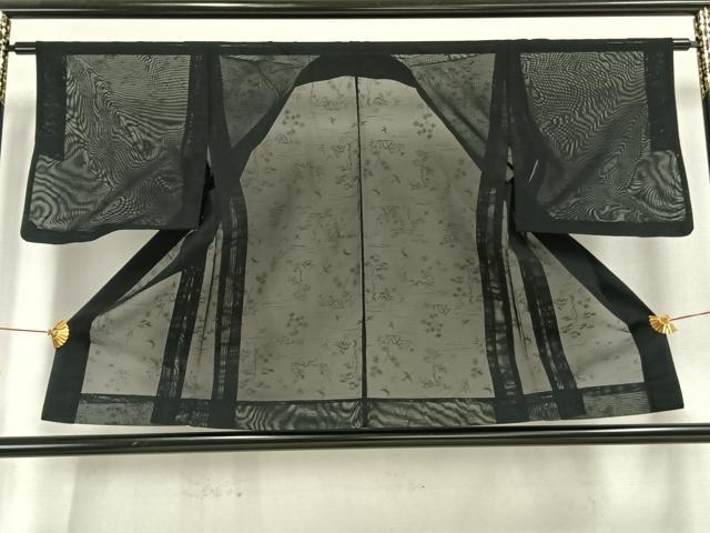 平和屋着物▽羽織　紗　スリーシーズン　春夏秋　塵除け　風景飛鳥文　黒地　正絹　逸品　AAAW1412fy