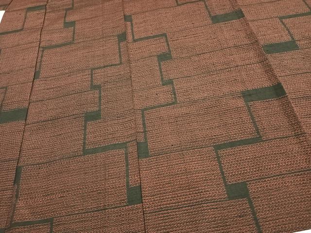 平和屋着物▽結城紬 単衣 80亀甲 色紙文 正絹 逸品 AAAW1417fy