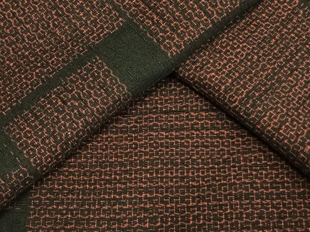 平和屋着物▽結城紬 単衣 80亀甲 色紙文 正絹 逸品 AAAW1417fy