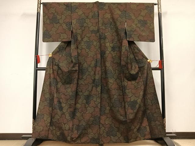 平和屋着物▽上質な紬 単衣 毘沙門亀甲 正絹 逸品 AAAW1418fy