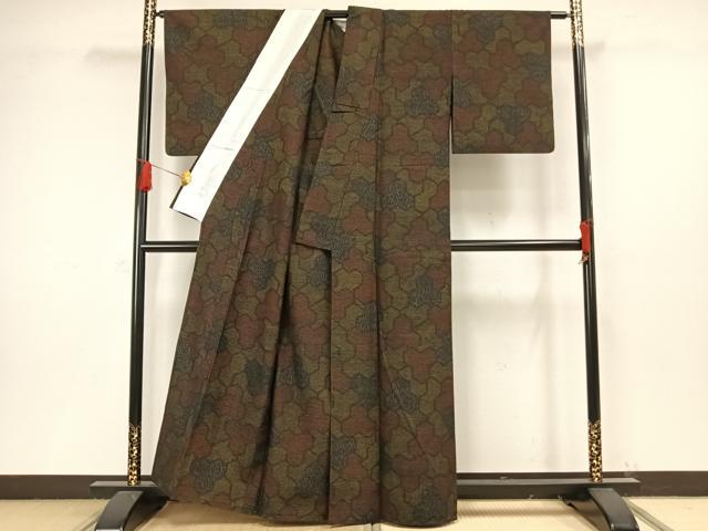 平和屋着物▽上質な紬 単衣 毘沙門亀甲 正絹 逸品 AAAW1418fy