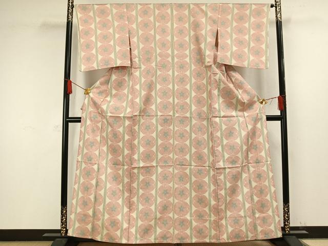 平和屋着物▽上質な紬 単衣 花丸文 正絹 逸品 AAAW1420fy