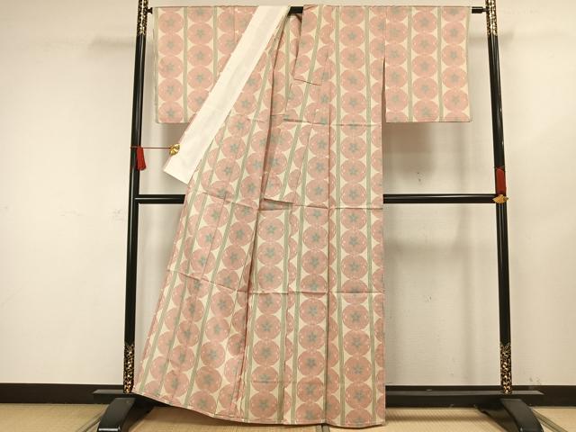 平和屋着物▽上質な紬 単衣 花丸文 正絹 逸品 AAAW1420fy