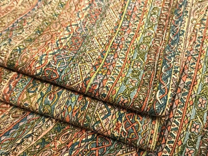 平和屋着物▽上質な小紋 単衣 紬地 更紗文 正絹 逸品 AAAW1421fy