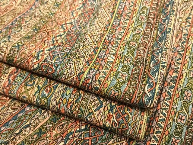 平和屋着物▽上質な小紋 単衣 紬地 更紗文 正絹 逸品 AAAW1421fy