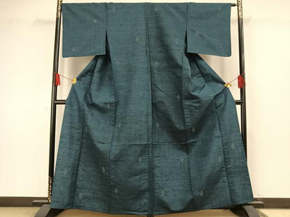 平和屋着物▽上質な紬　単衣　飛び亀甲柄　正絹　逸品　AAAW1423fy