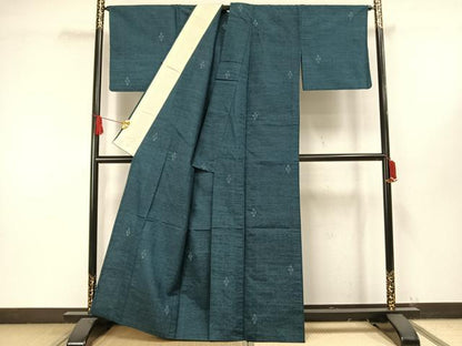 平和屋着物▽上質な紬　単衣　飛び亀甲柄　正絹　逸品　AAAW1423fy