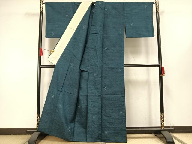 平和屋着物▽上質な紬　単衣　飛び亀甲柄　正絹　逸品　AAAW1423fy